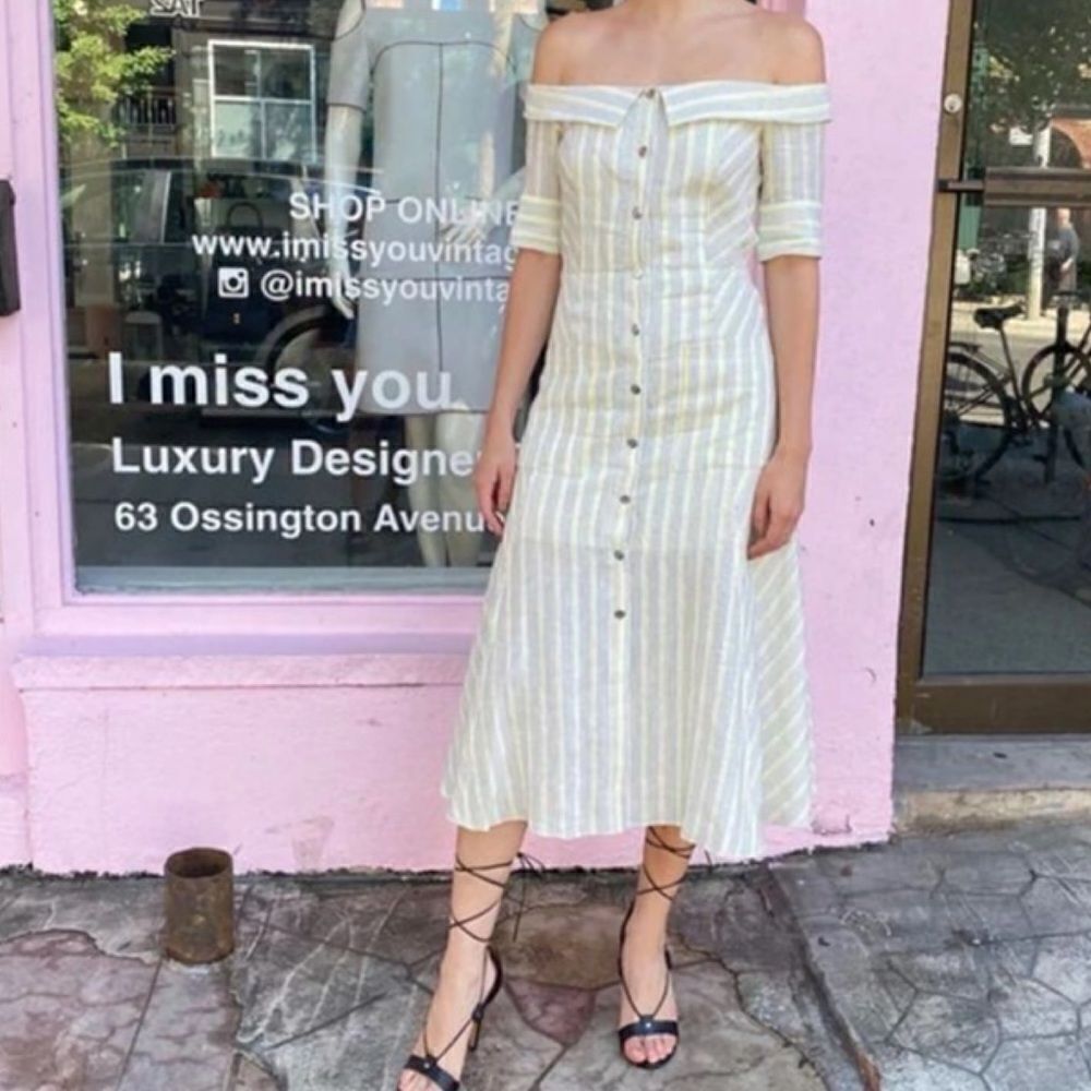 Veronica Beard Heath Linen Striped Midi Dress